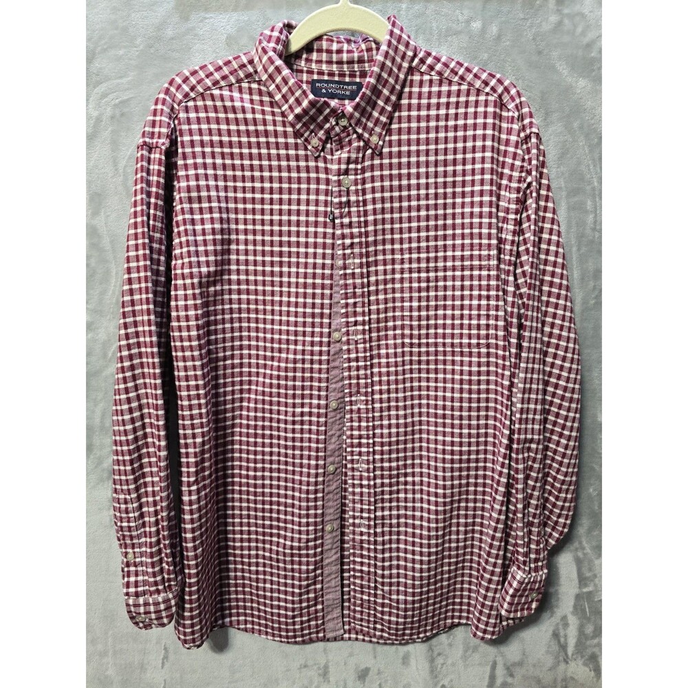 NWOT Roundtree & Yorke Burgundy White Check XL 100% Cotton Classic Preppy